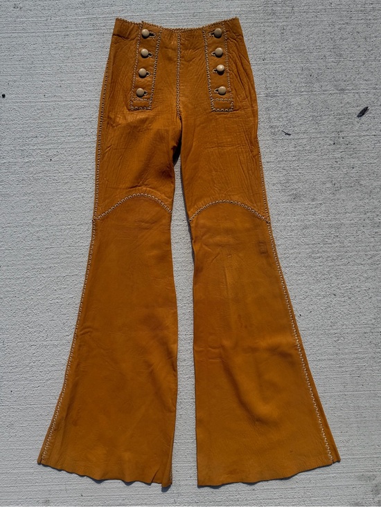 Pants - Vintage 70s Pieles Pitic Handmade Leather Bell Bottom Pants 26” Waist